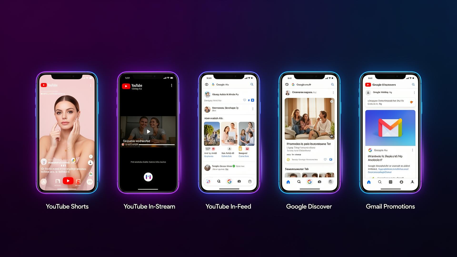 Placements Google Demand Gen: YouTube Shorts, YouTube In-Stream, YouTube In-Feed, Google Discover e Gmail Promotions